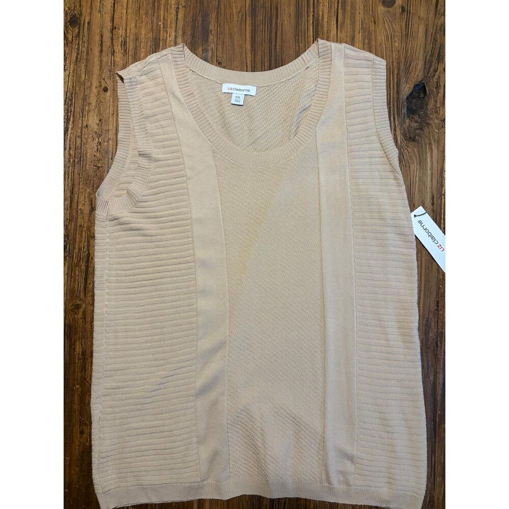 NWT Liz Claiborne Sleeveless Knit Sweater Tank Top Beige Tan XXL